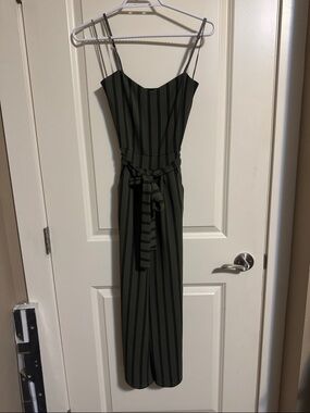 Eclipse Olive Green and Black Striped Jumpsuit